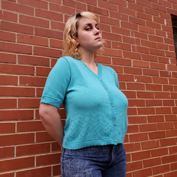 Vintage Short-Sleeve Cardigan by Southern Lady - Picture 1 of 4